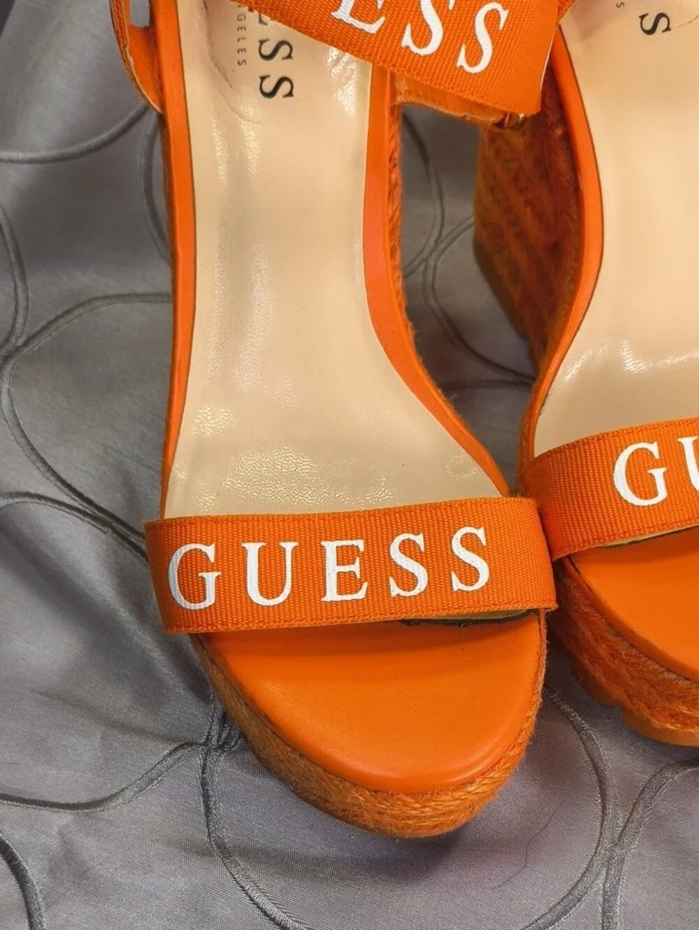 GUESS Velcro Strap Orange Braided Platform Wedge Sandals Size 7 AA