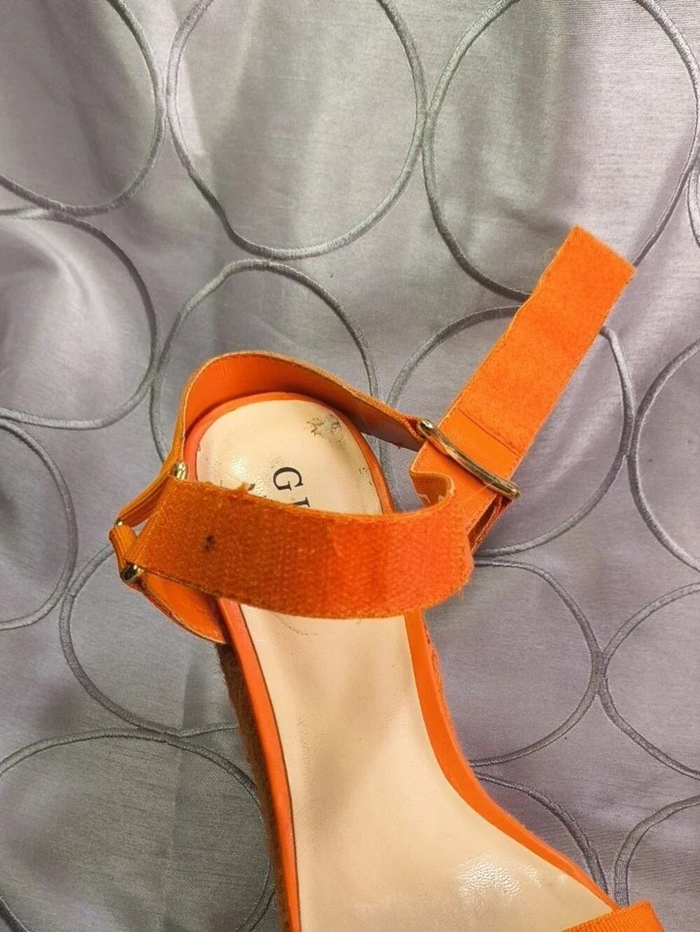 GUESS Velcro Strap Orange Braided Platform Wedge Sandals Size 7 AA