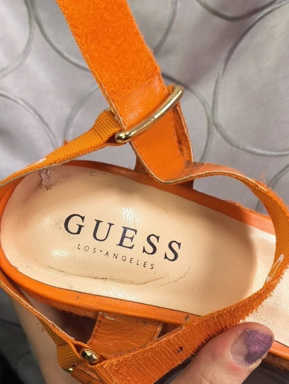 GUESS Velcro Strap Orange Braided Platform Wedge Sandals Size 7 AA