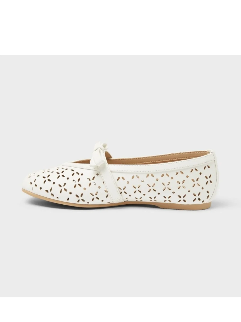 Classic White Mary Jane Ballet Flat with Bow Girls' Margo Laser Cut - Cat&Jack 5