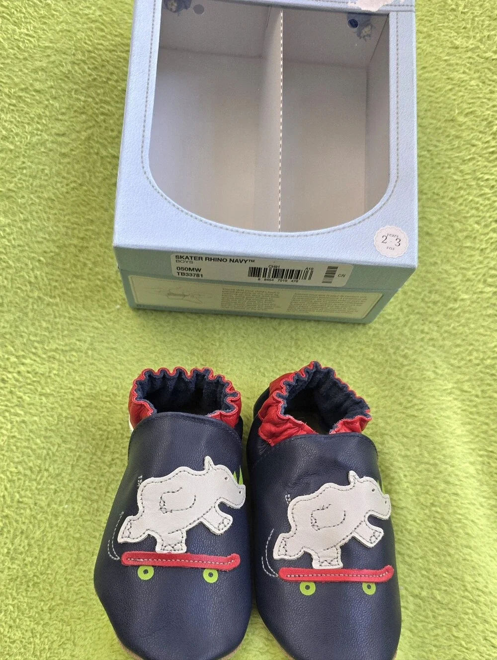 NWT NIB 3-4 yrs Baby BOYS SOFT SOLES Skater Rhino Navy ROBEEZ LEATHER SHOES (Q1)