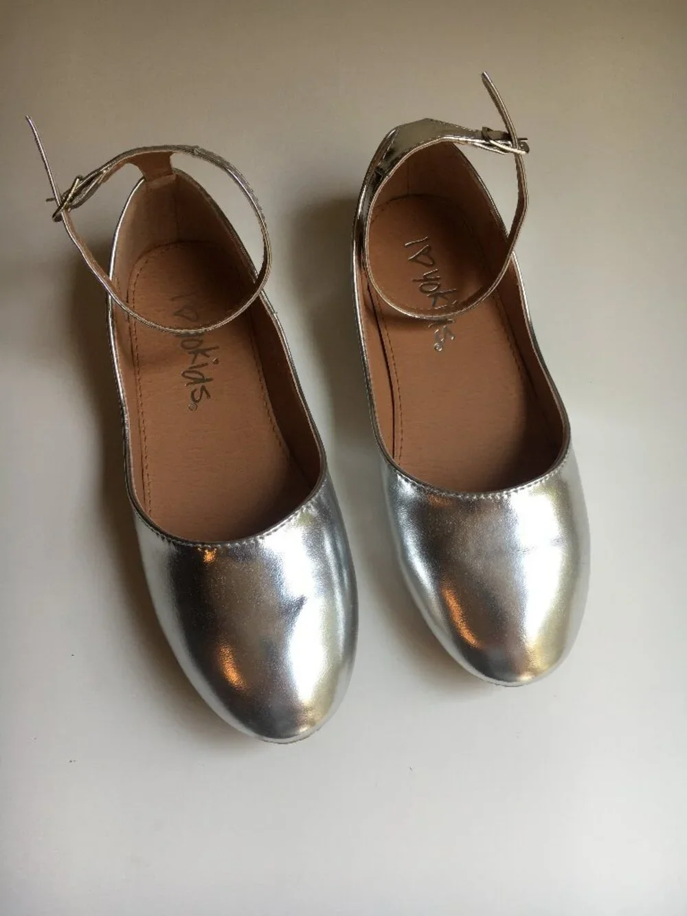 New Metallic Silver Ballet Flats Shoes 4 Ankle Strap Shiny Dress Party Wedding
