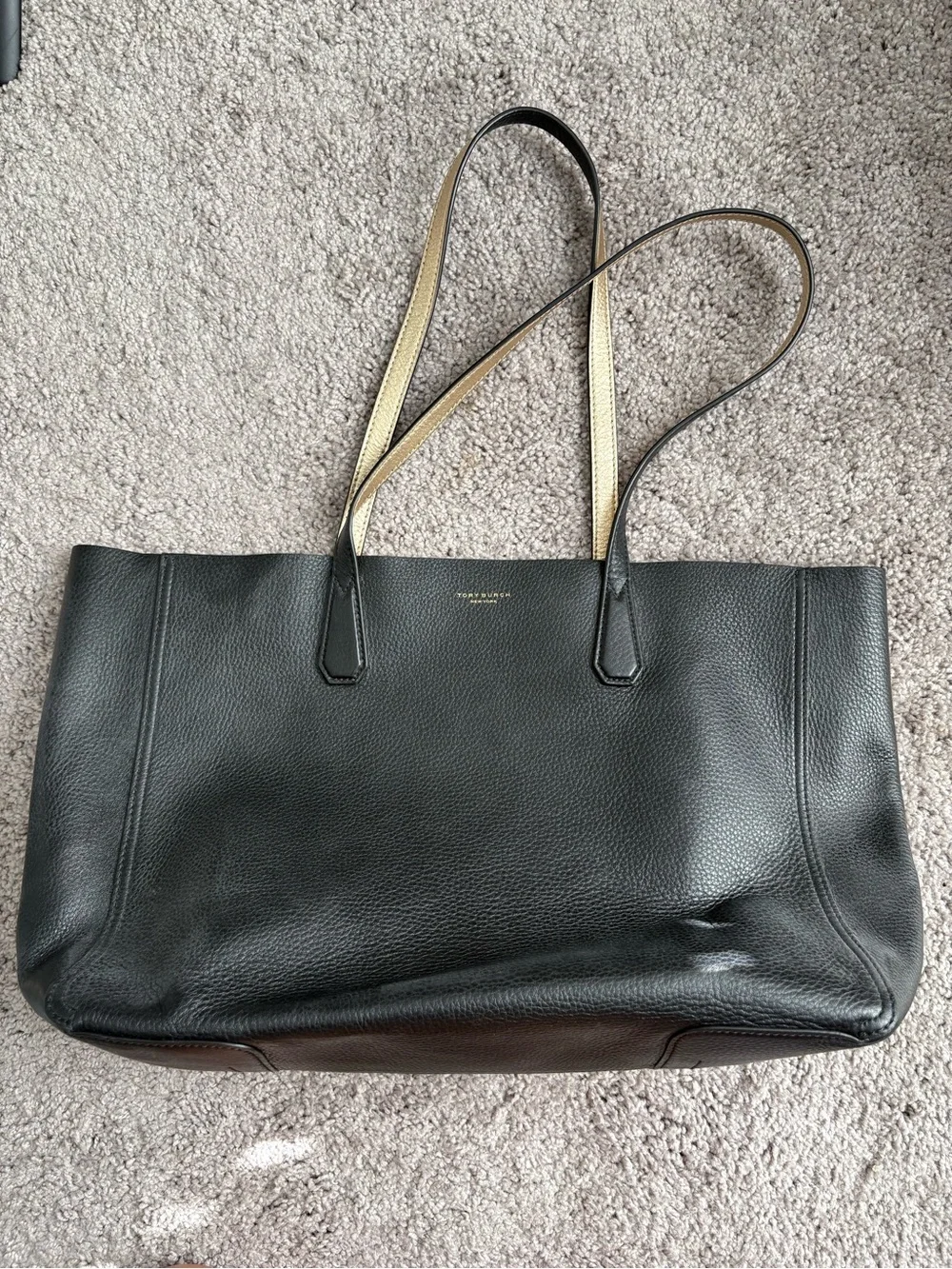 Tory Burch Black Leather Tote with Gold-Trim Straps