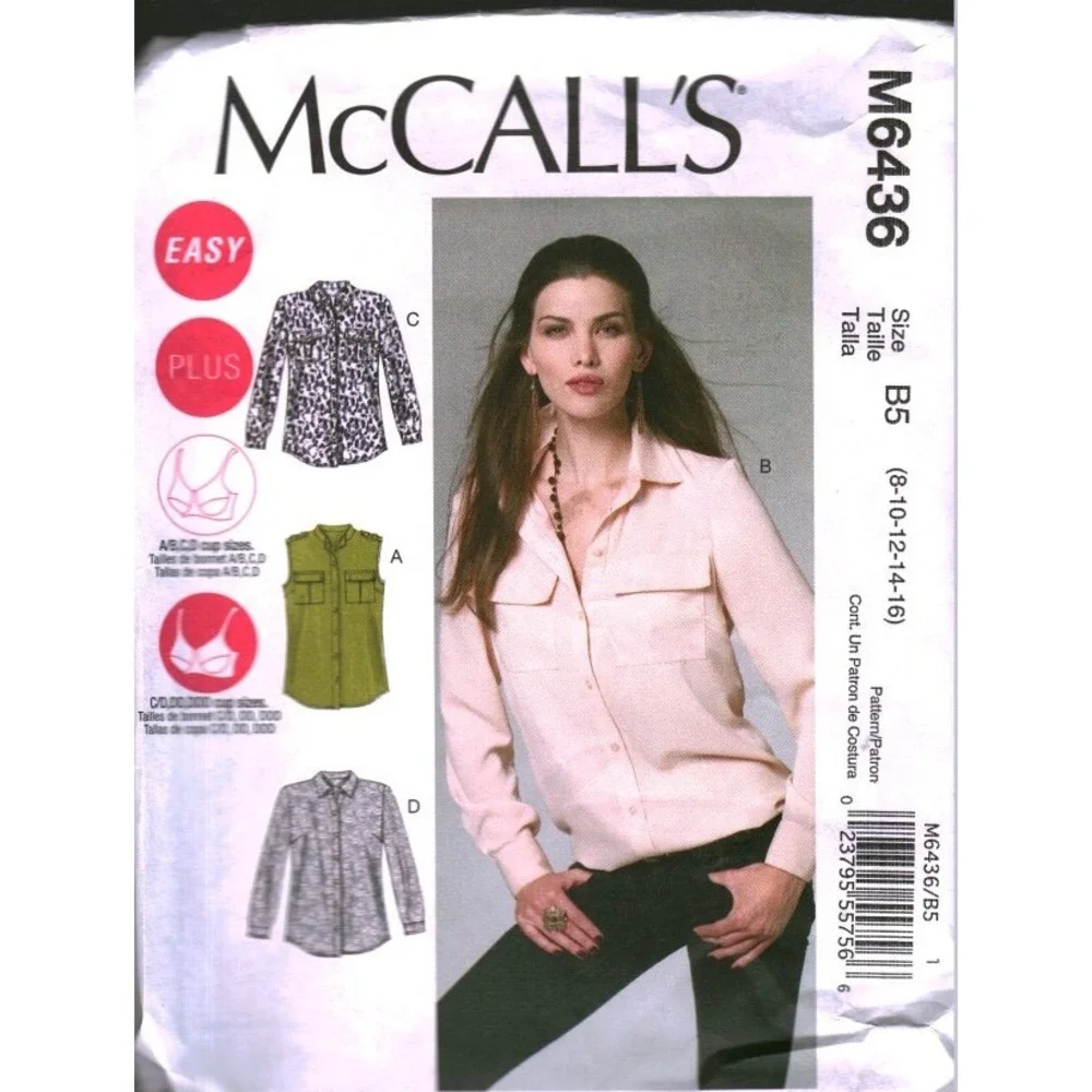 McCalls M6436 Sewing Pattern Misses Womens Shirts Plus Size 8-16 B5 Easy CUT