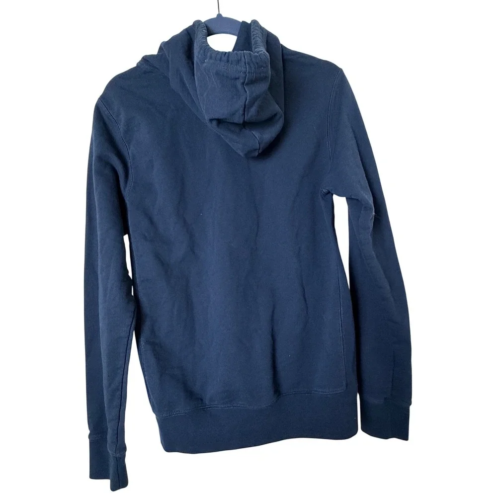 The North Face Hoodie Mens S Navy Blue Excellent Pullover Fleece Logo Patch