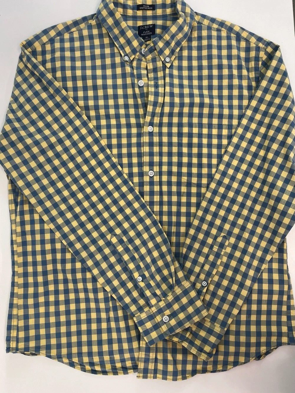 J. Crew Yellow and Navy Gingham Button-Down Shirt