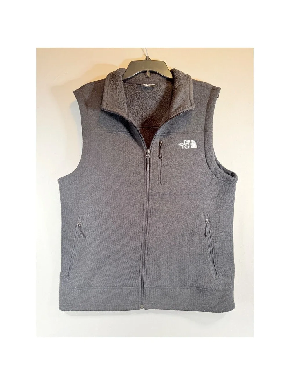 The North Face Gordon Lyons Fleece Vest Mens Large Gray Full Zip Sweater Jacket