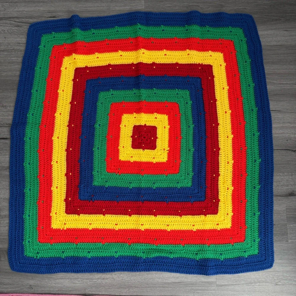 Colorful Squared Handmade Knitted Blanket 38x38