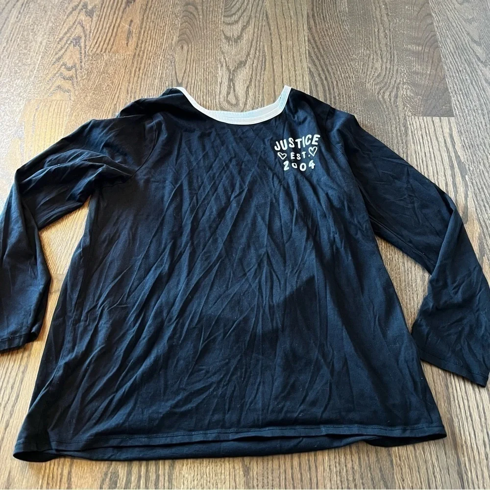 2 girls Justice long sleeve tops size 18/20 one black one navy tie dye and solid