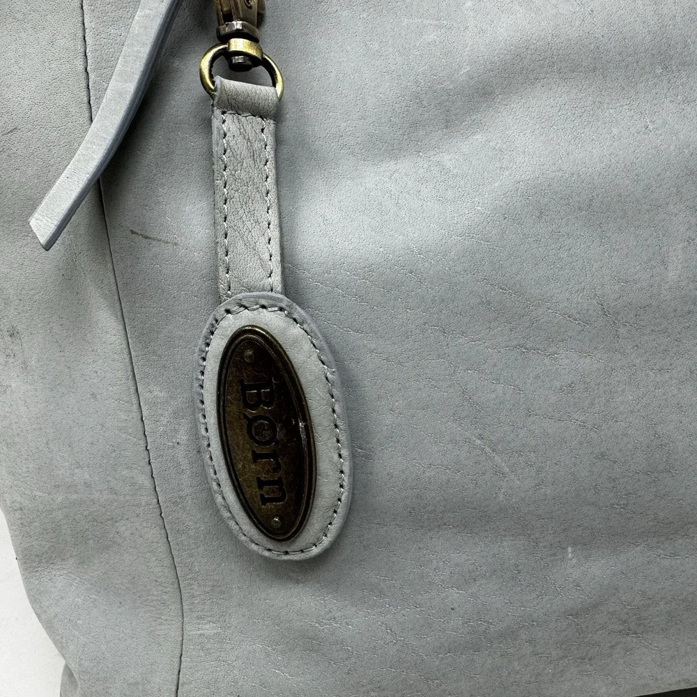 Born® Bethany Leather Tote/Shoulder Blue Braid Detail Zip Closure Medium Size