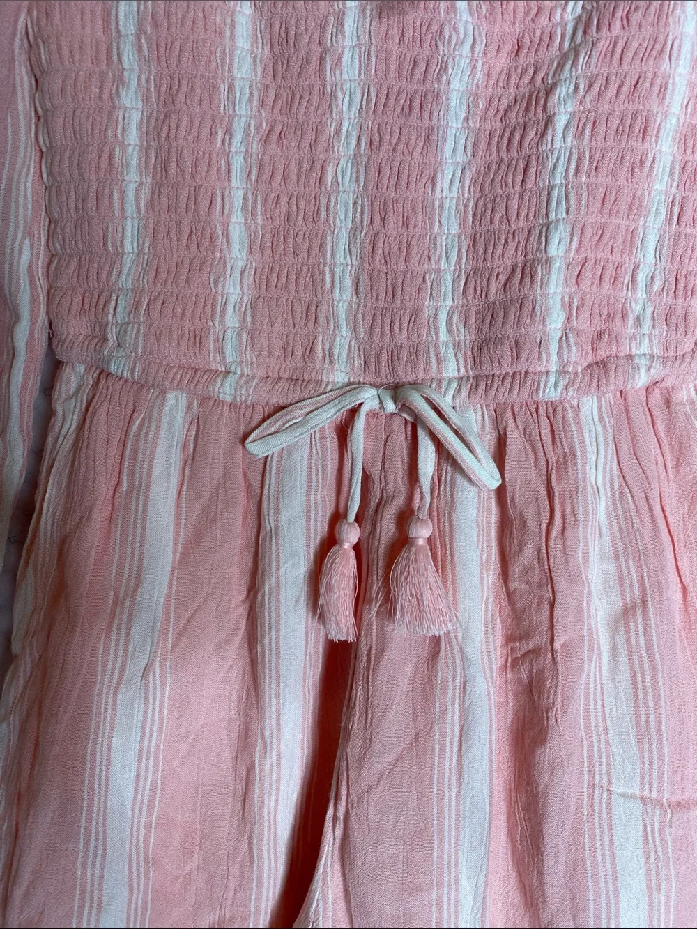 Justice Girls Pink & White Striped Smocked One-Piece Shorts Romper
