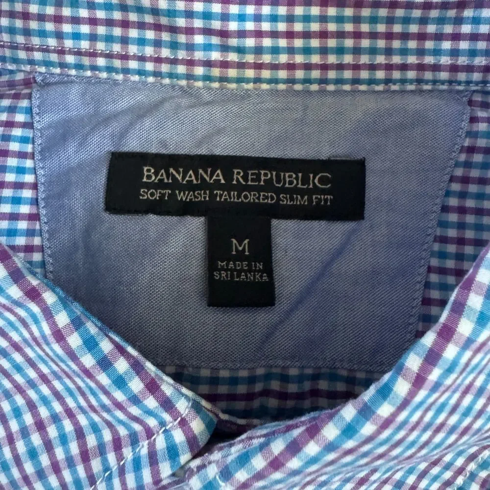 Banana Republic Men’s M Soft Wash Tailored Slim Fit Check Long Sleeve Shirt