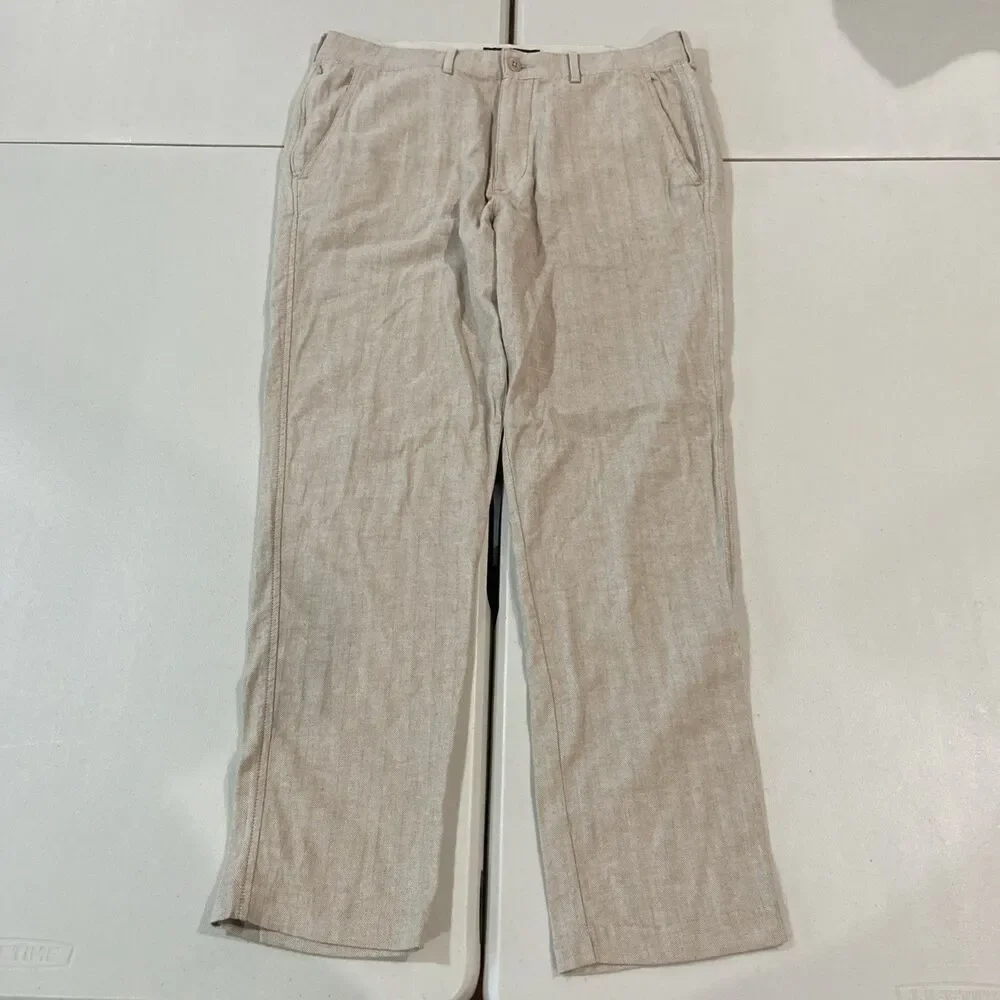 Abercrombie & Fitch Men’s Straight Fit Stretch Herringbone Pants Beige 36x32