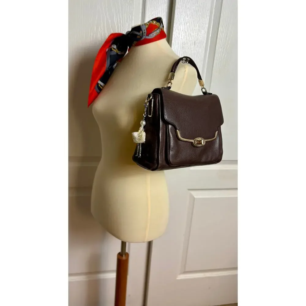 Coach Madison Sadie Flap Satchel in Brown Pebble Leather With Charm