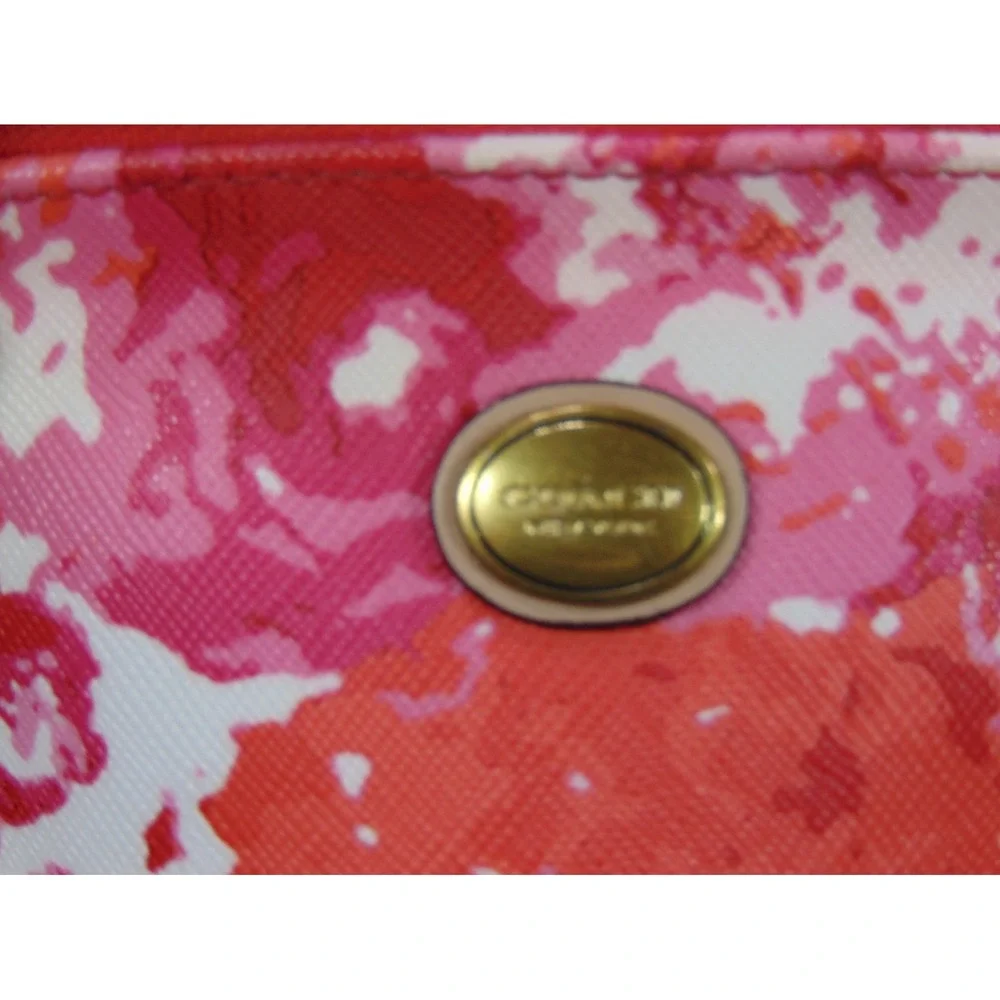 Coach Satchel Pink Orange Floral Coated Canvas Leather Trim F31341‎ FLAW READ