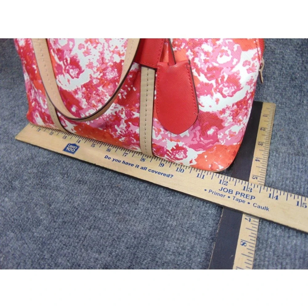 Coach Satchel Pink Orange Floral Coated Canvas Leather Trim F31341‎ FLAW READ