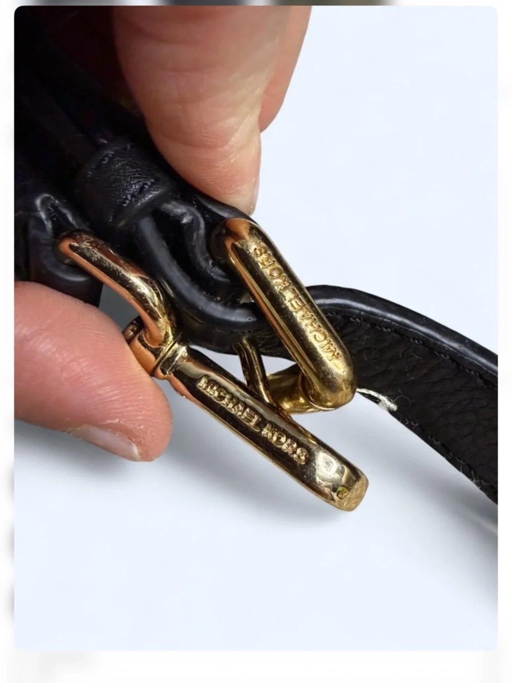 Michael Kors Black Hudson Belted Leather Satchel with Gold-Tone MK‎ Emblem