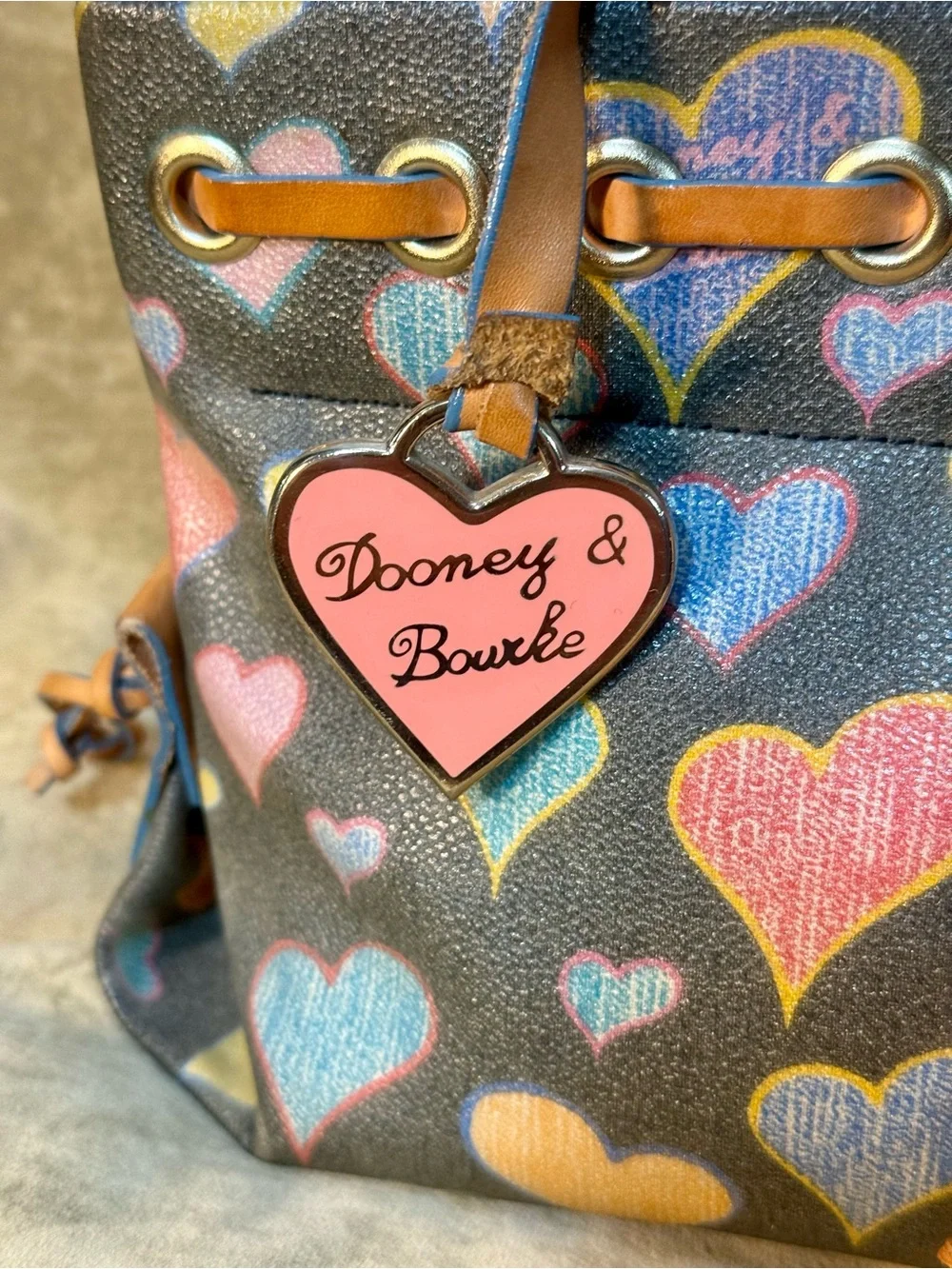 Dooney & Bourke Multicolor Heart Print Small/Mini Satchel with Leather Trim