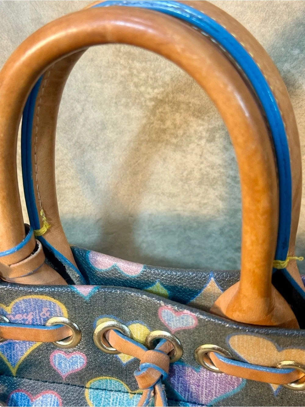Dooney & Bourke Multicolor Heart Print Small/Mini Satchel with Leather Trim