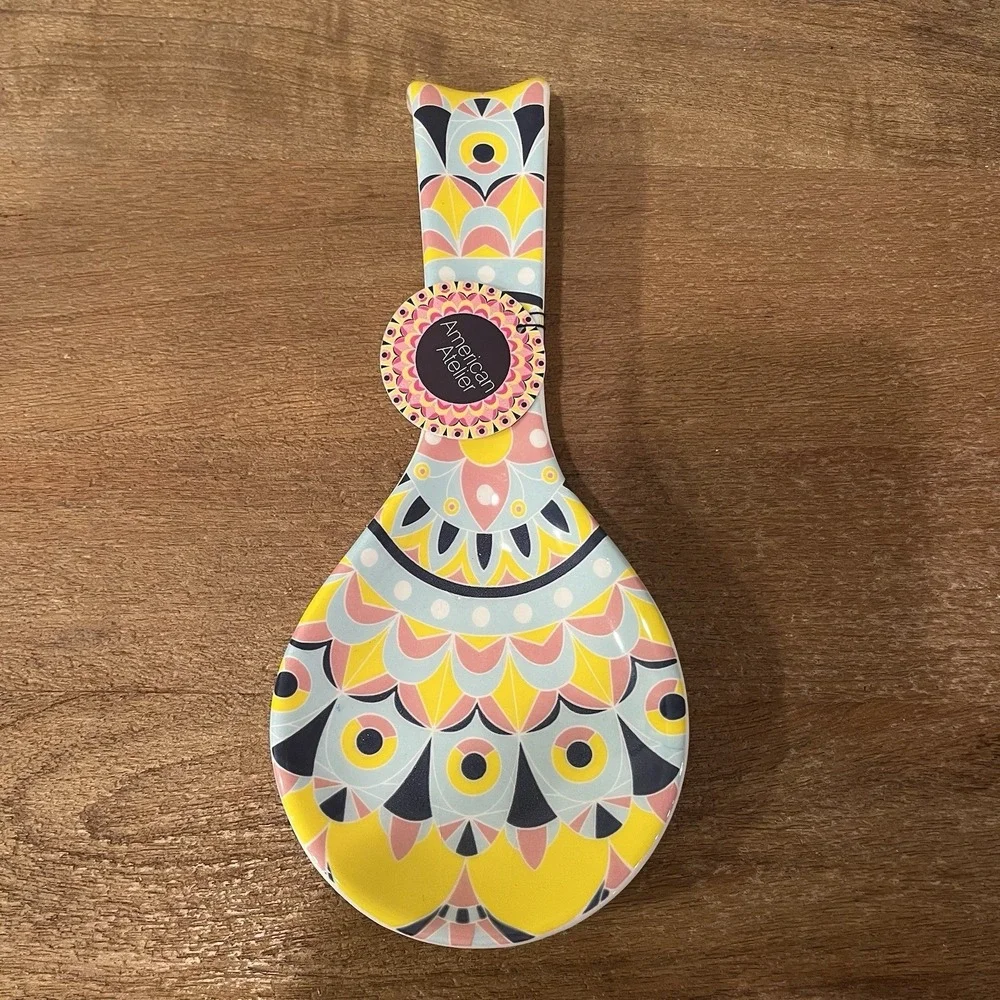 NWT American Atelier Moroccan Ceramic Spoon Rest Multicolor Boho‎ Tile Medallion