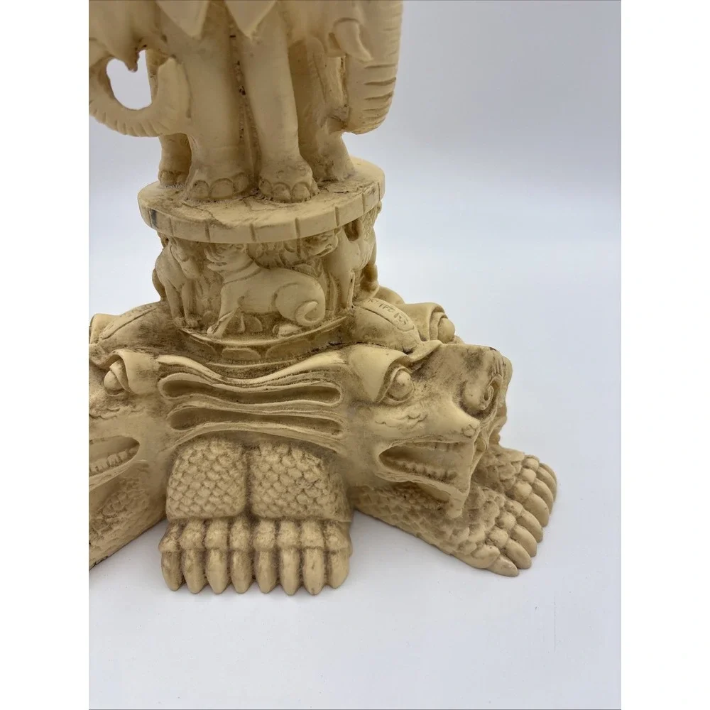 Vintage Asian Heavily Carved Resin Goddess Elephant Plant Stand Pedestal
