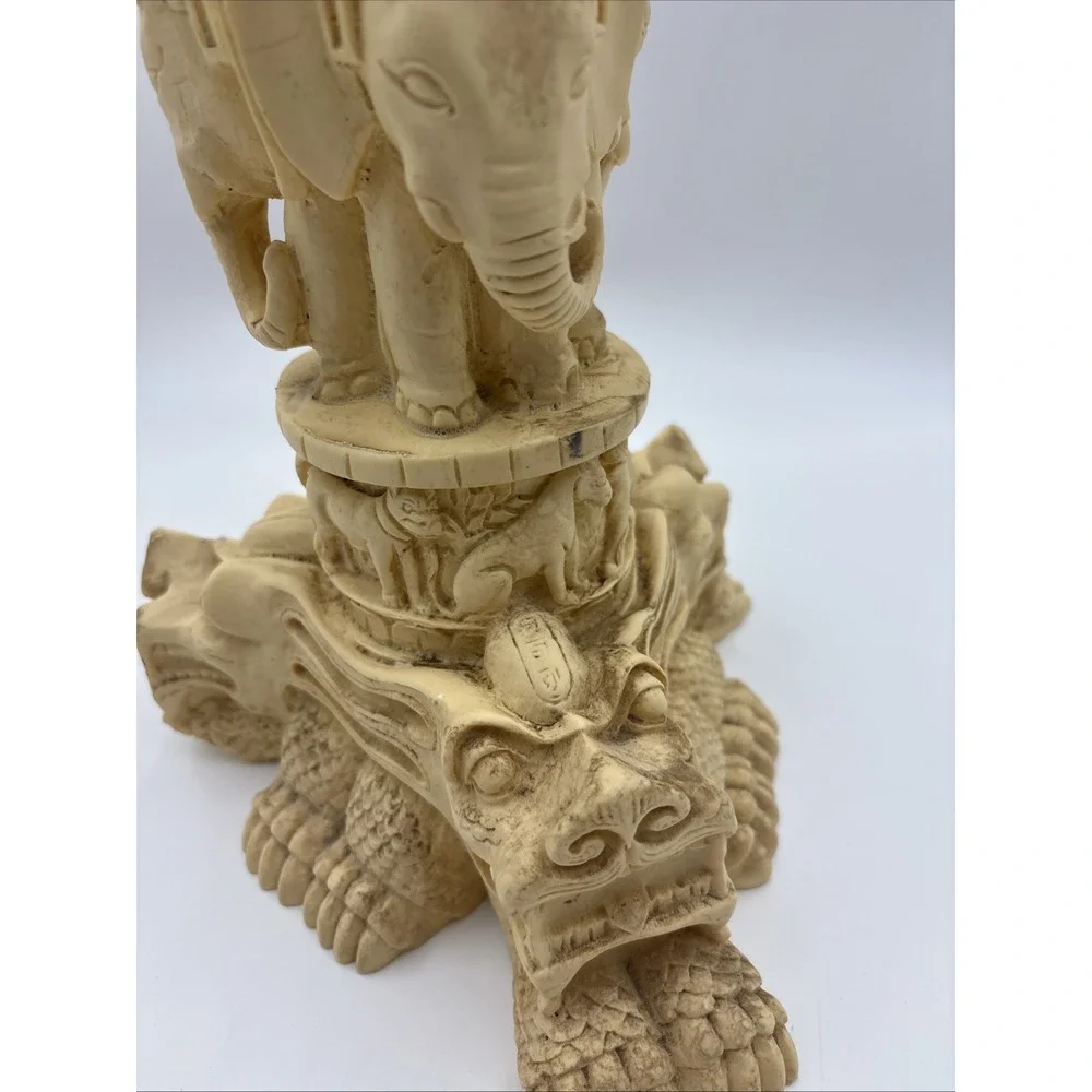 Vintage Asian Heavily Carved Resin Goddess Elephant Plant Stand Pedestal