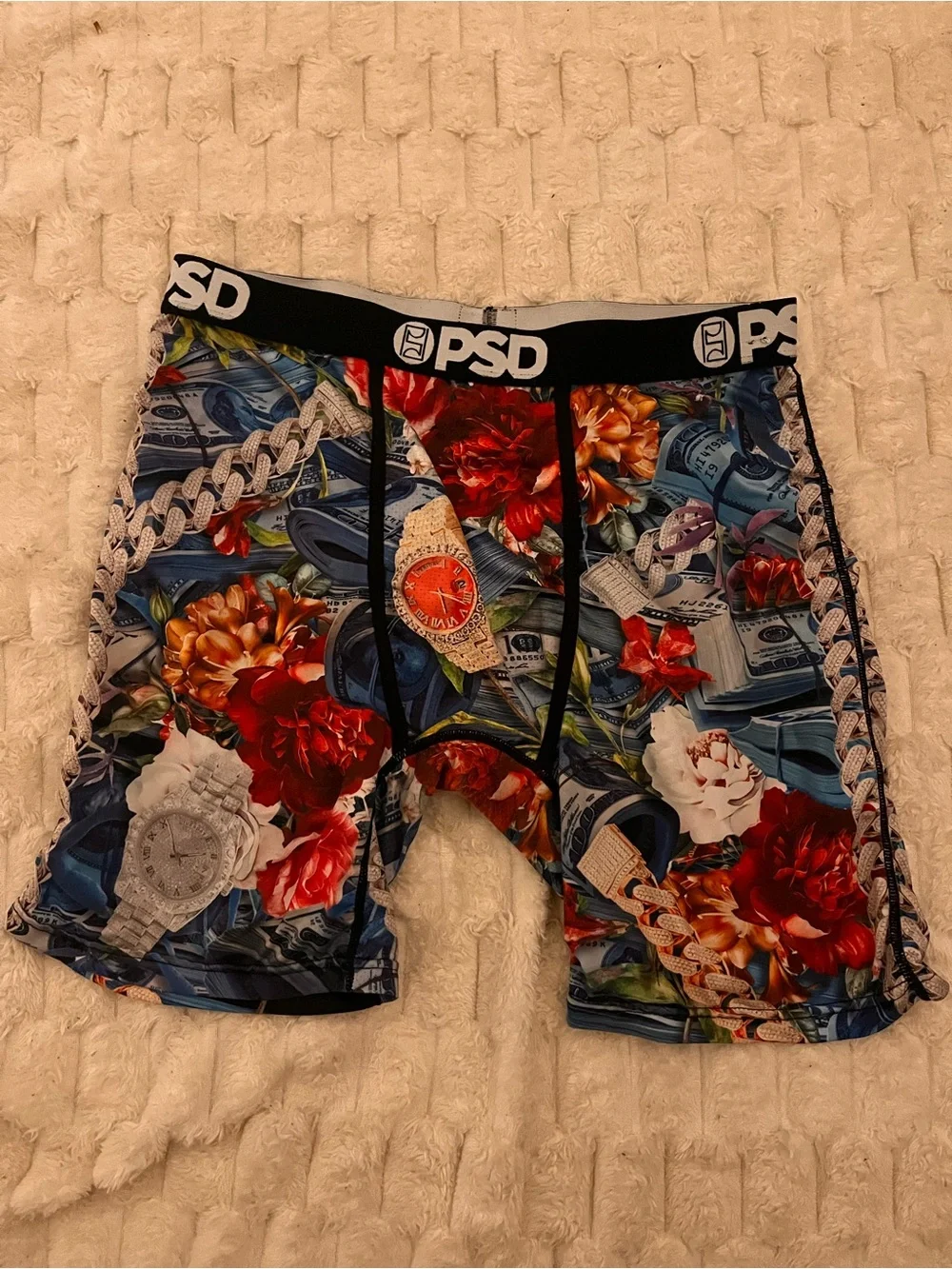 ethika White Playing Card Print Boxer Briefs with Red & Black Accents