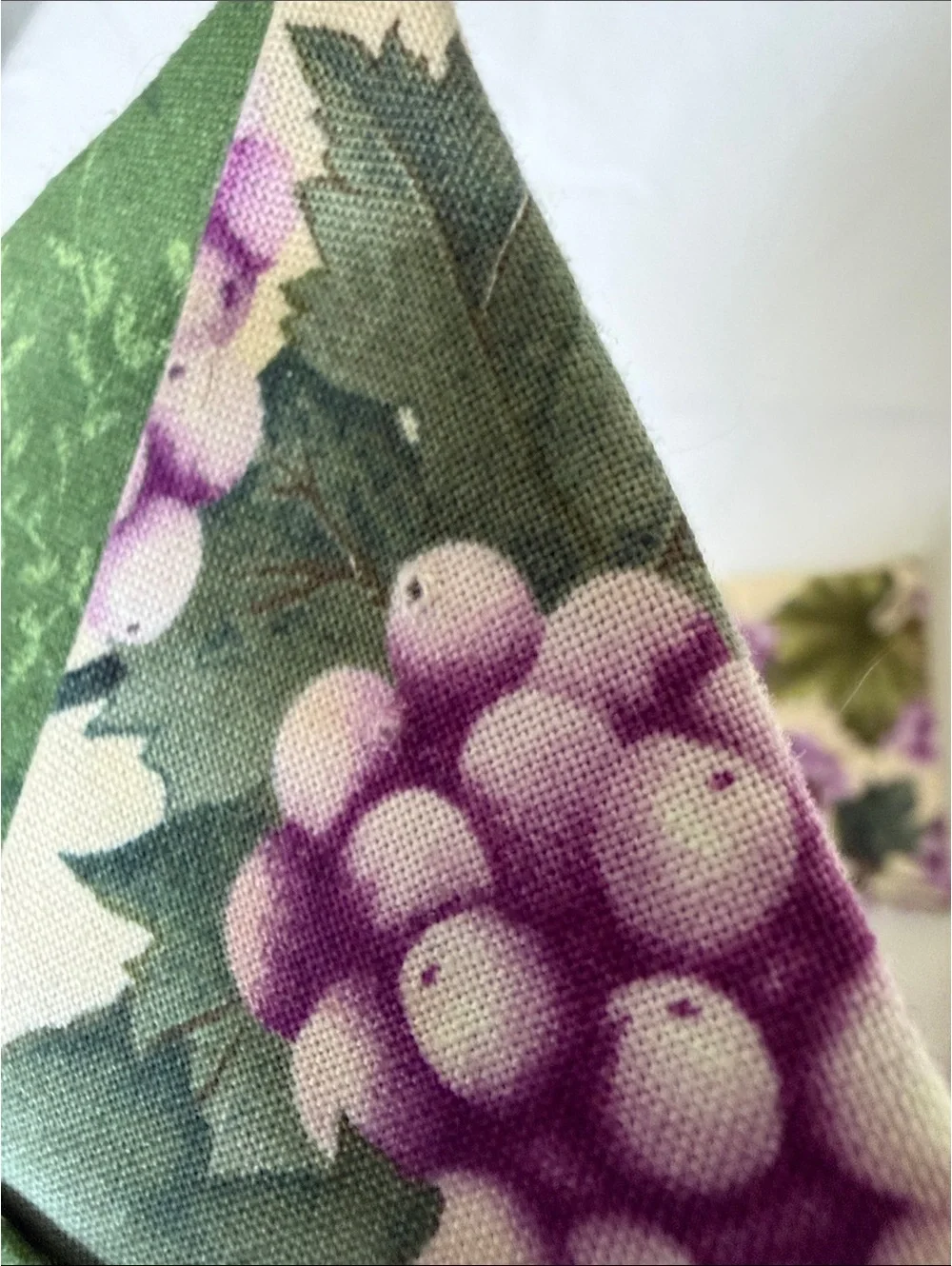 Set of 4 Handmade Fabric Coasters with Grape and Green Leaf Design