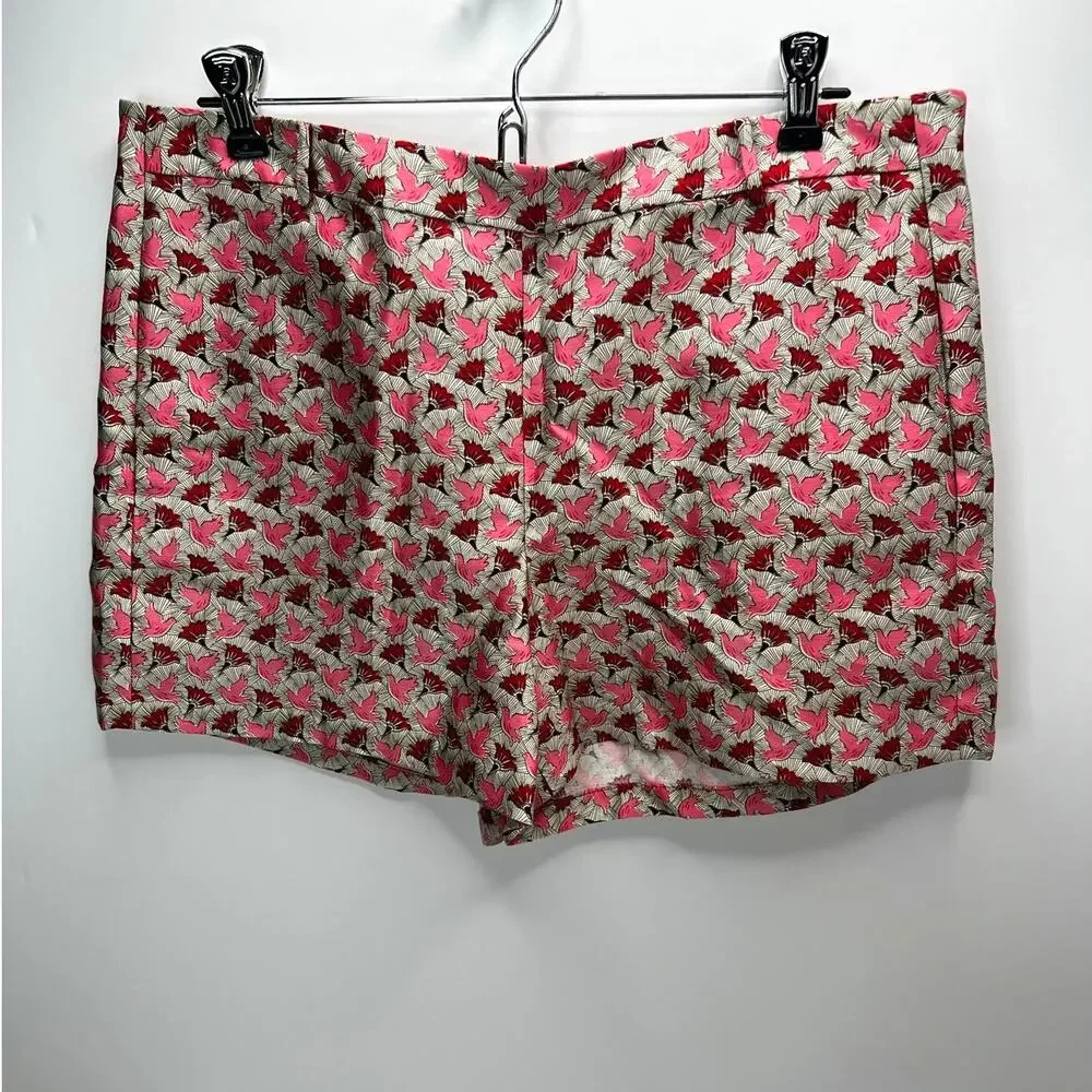 Tory Burch Bloom Doves Silk Gazar Dress Shorts High Rise Gray/Pink/Red Women 8