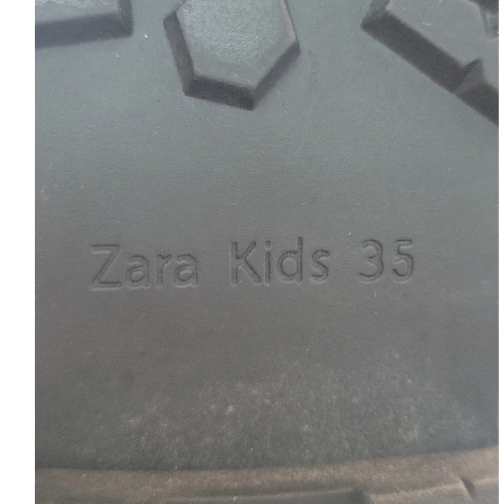 Zara Kids Black‎ Faux Leather Faux Fur Trim Buckle Combat Boots Size 35