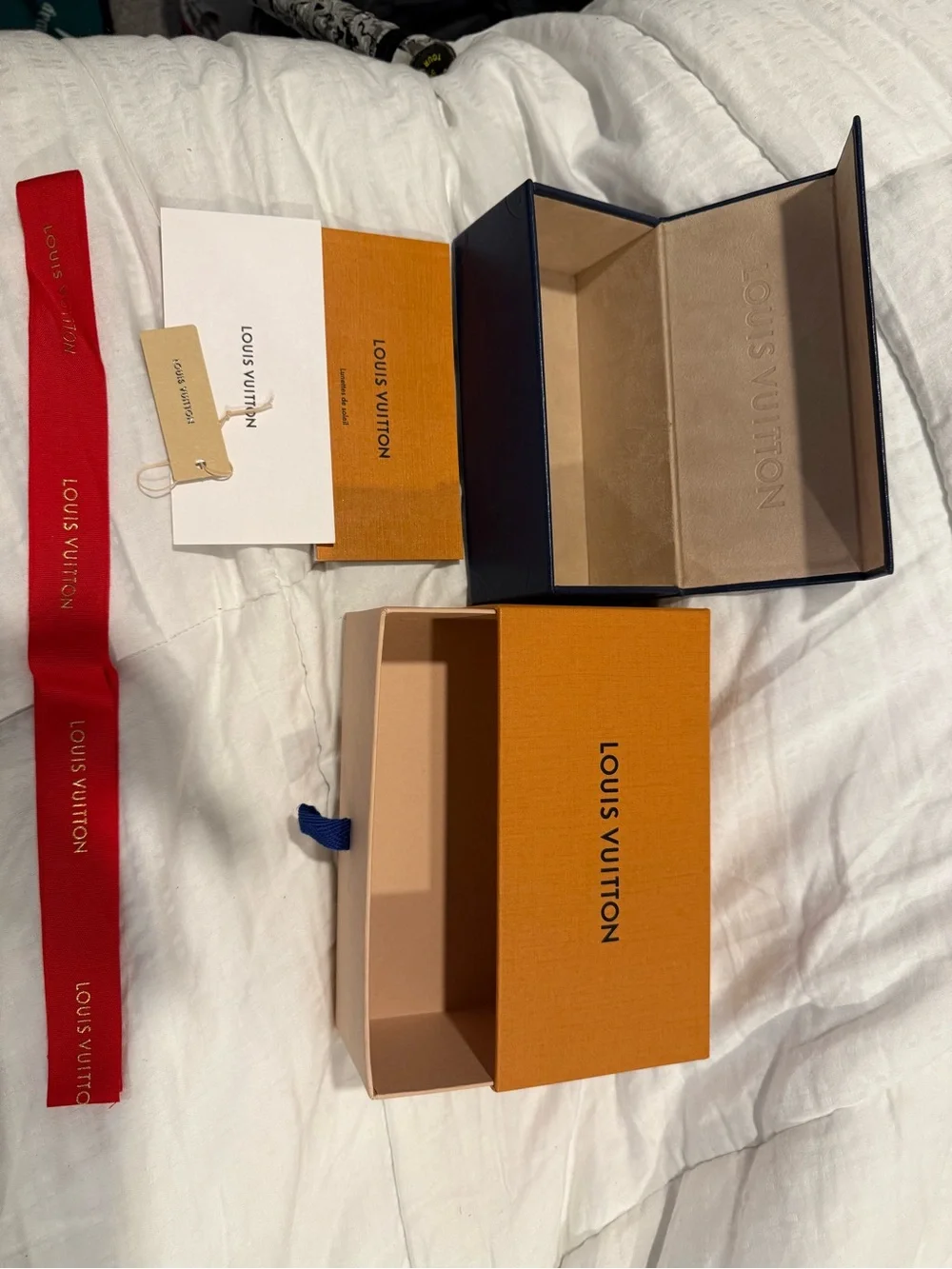 Louis Vuitton Gold Frame Sunglasses with Dark Green Lenses and Orange Box