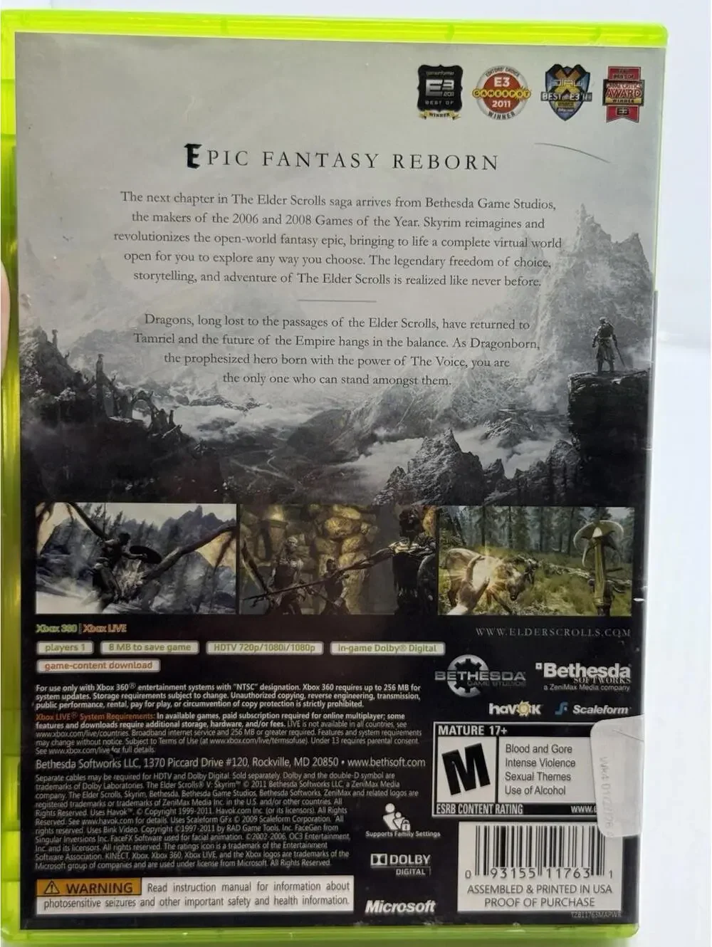 The Elder Scrolls V 5 Skyrim (Xbox 360 2011) Complete Tested Working - Free Ship