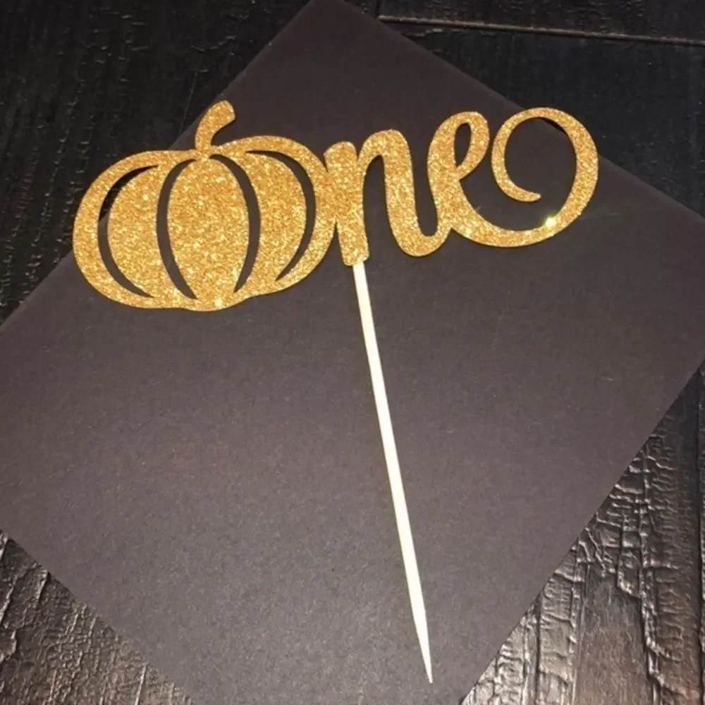 First Birthday‎ One Cake Topper Pick Pumpkin Gold
