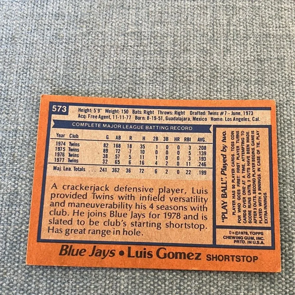 1978 Topps Toronto Blue Jays Baseball Card Trading Card