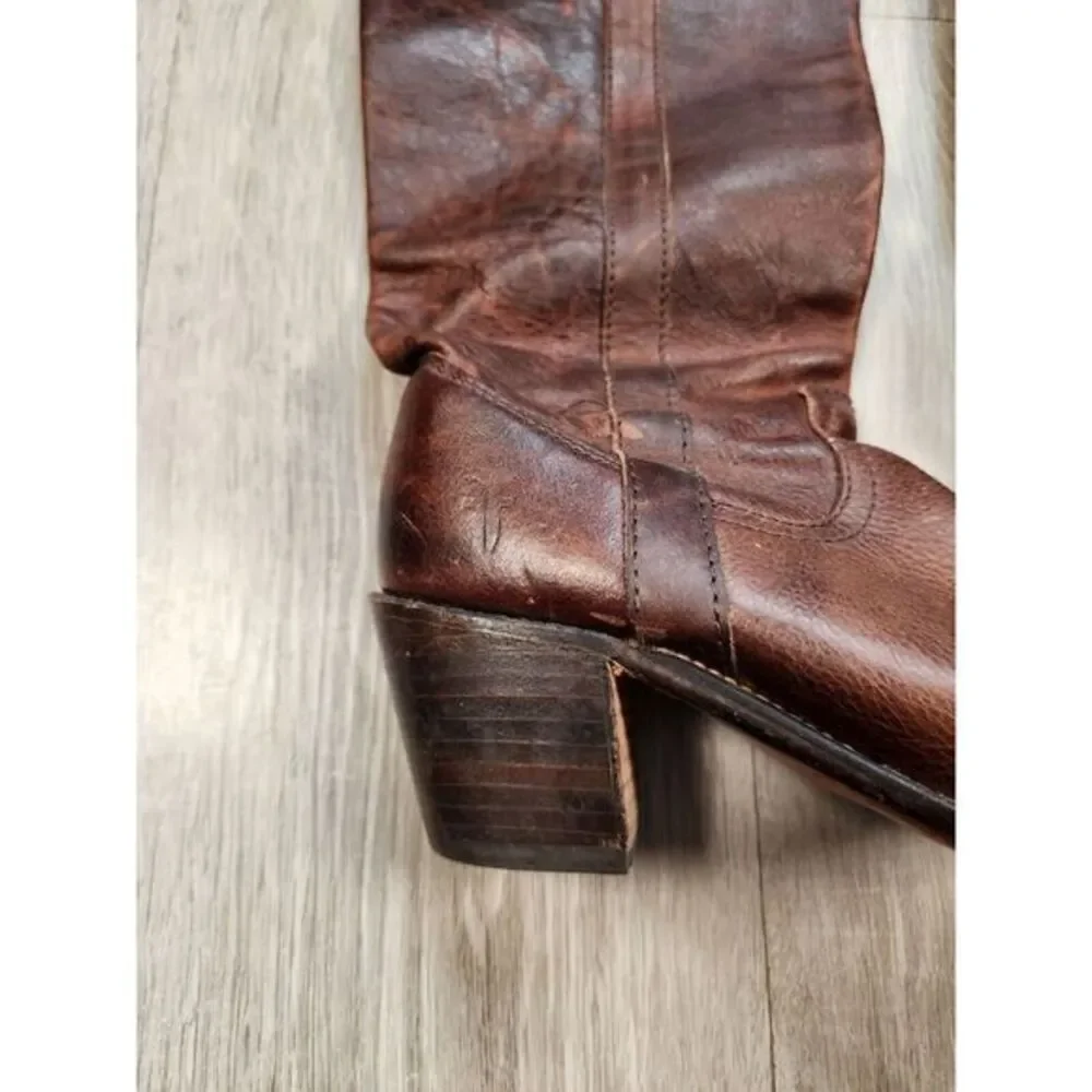 Vintage Frye Leather Boots Over The Knee Cuffed Brown Womens‎ 6B