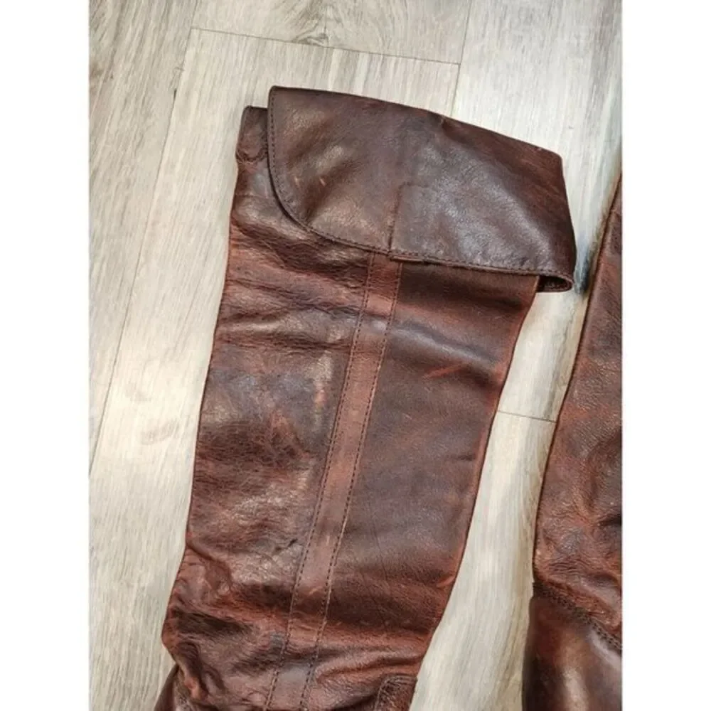 Vintage Frye Leather Boots Over The Knee Cuffed Brown Womens‎ 6B