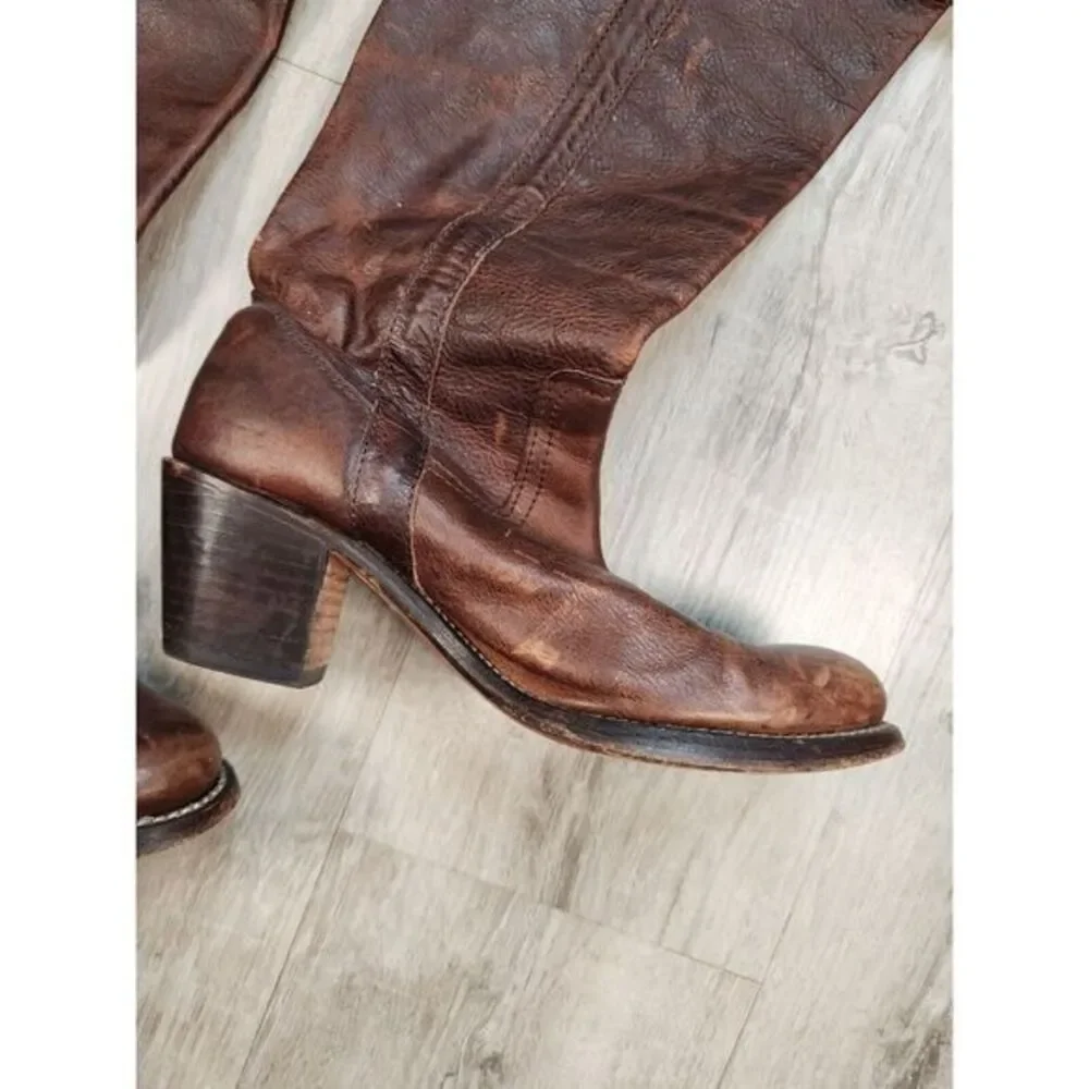 Vintage Frye Leather Boots Over The Knee Cuffed Brown Womens‎ 6B