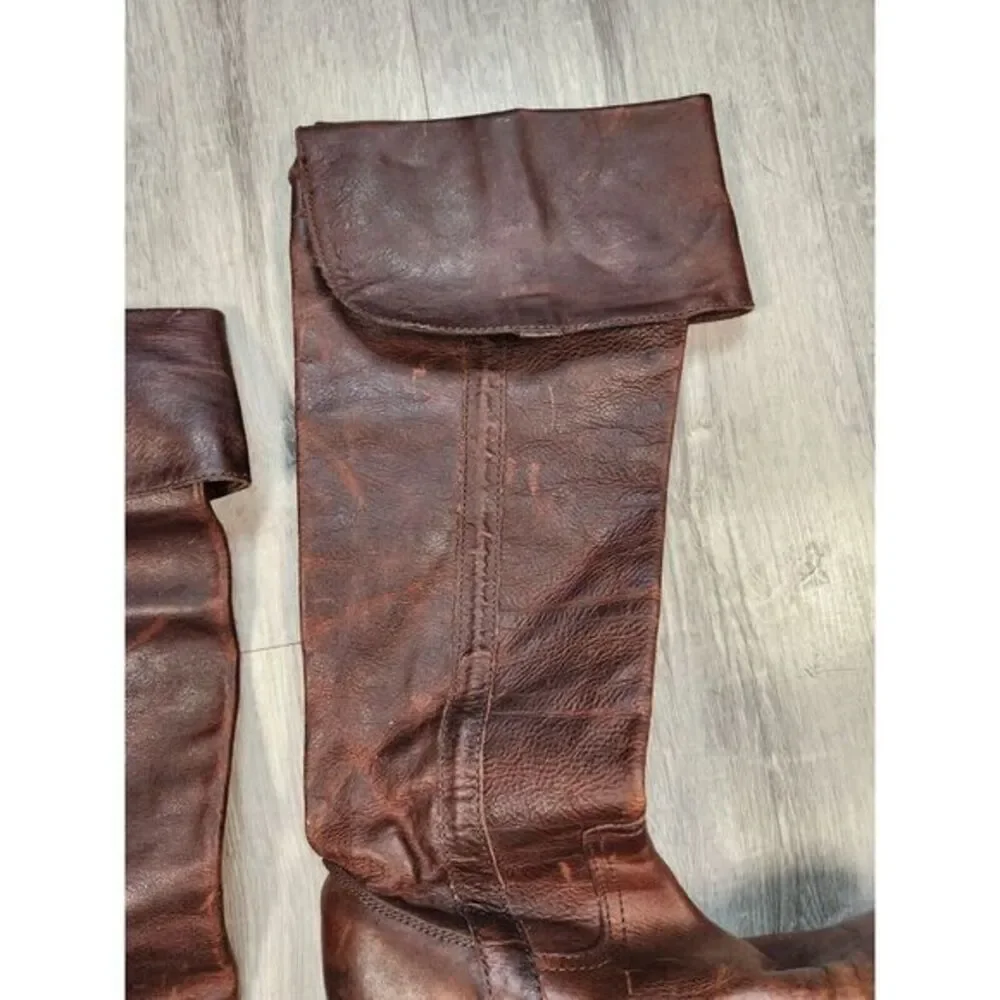 Vintage Frye Leather Boots Over The Knee Cuffed Brown Womens‎ 6B