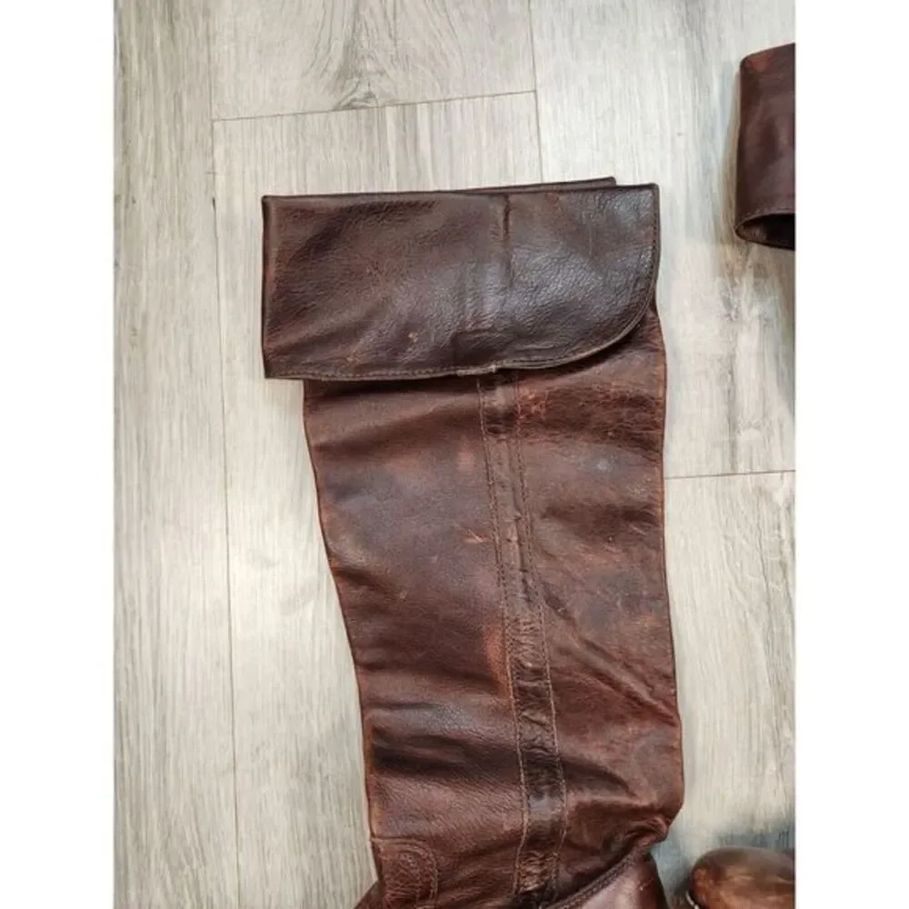 Vintage Frye Leather Boots Over The Knee Cuffed Brown Womens‎ 6B