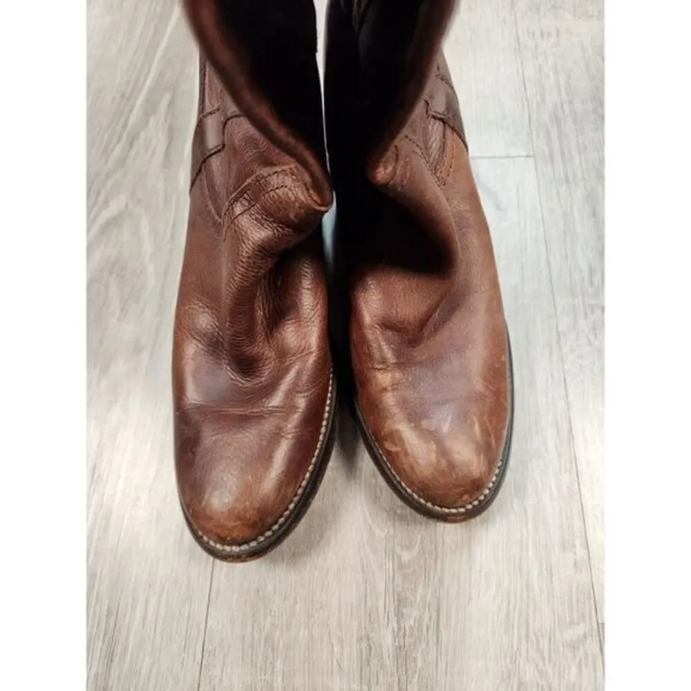 Vintage Frye Leather Boots Over The Knee Cuffed Brown Womens‎ 6B