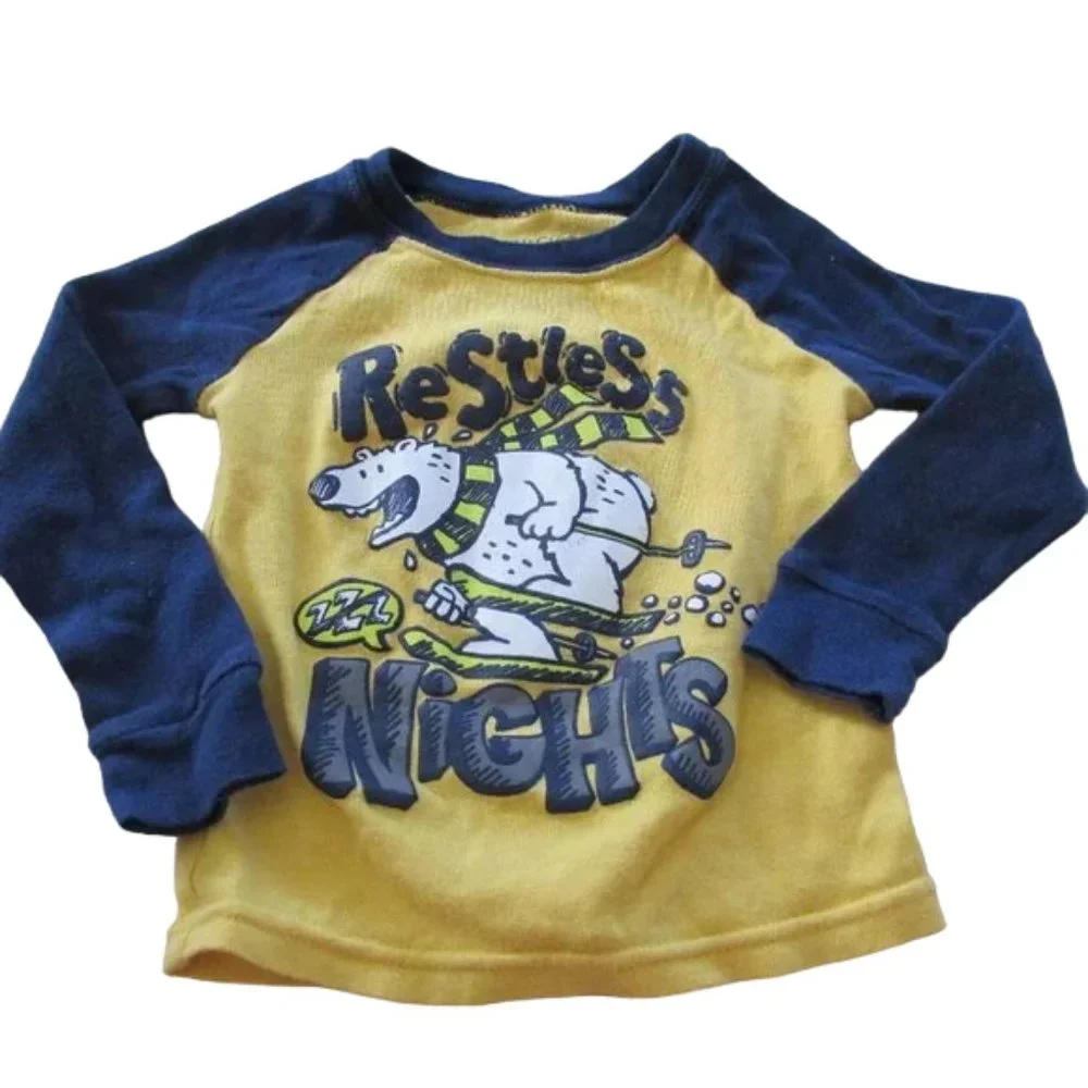 Faded Glory Pullover Pajama Shirt Boys 24M Yellow Restless Nights‎ Bear Jammies