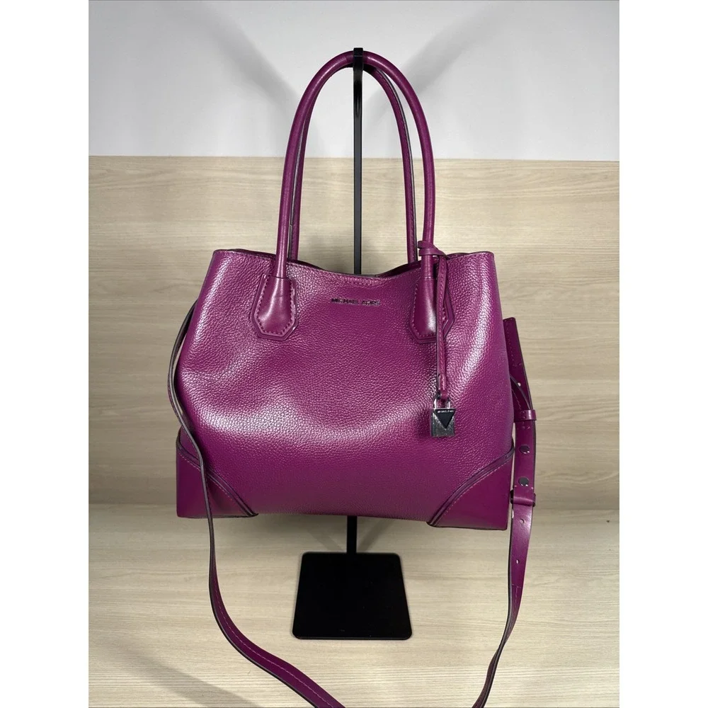 MICHAEL KORS STUDIO Mercer Purple Magenta Leather Large Convertible Tote‎ Bag