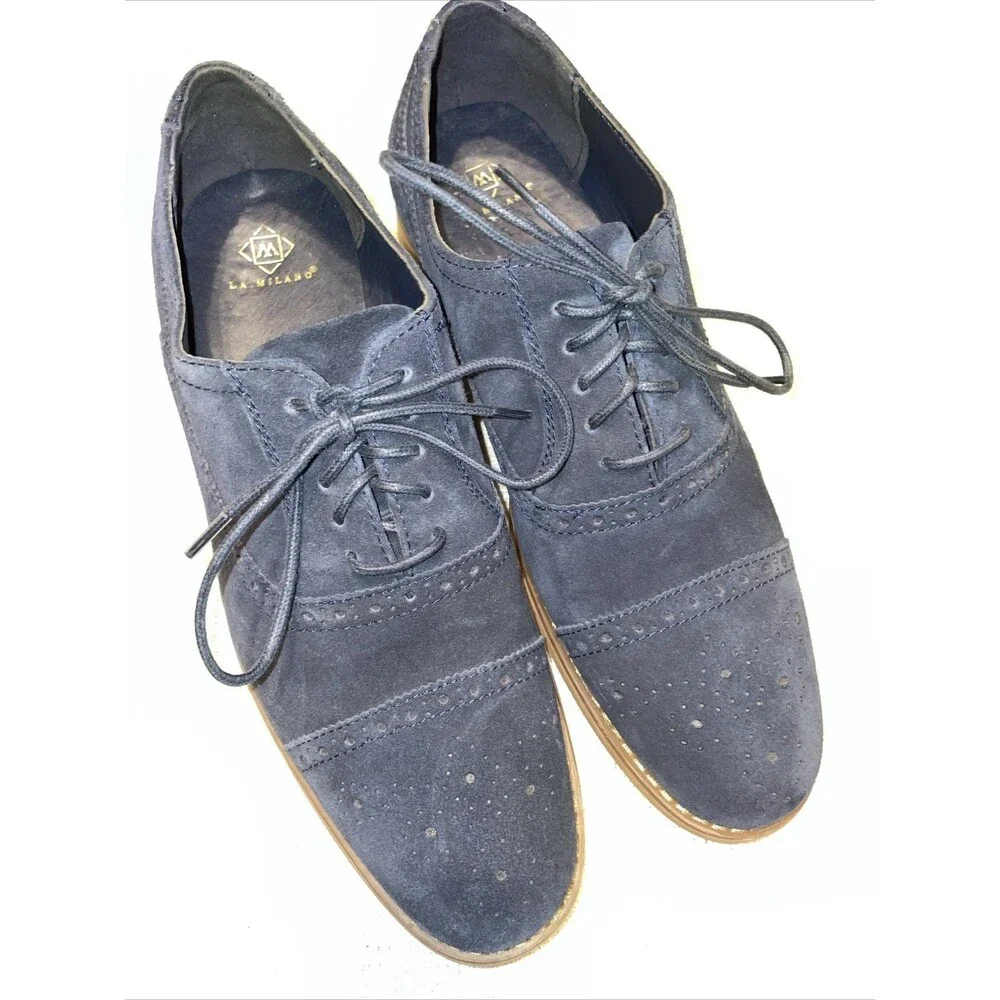 La Milano Men’s Dress Shoes Size 9.5 M Blue Suede Leather Athleisure Business
