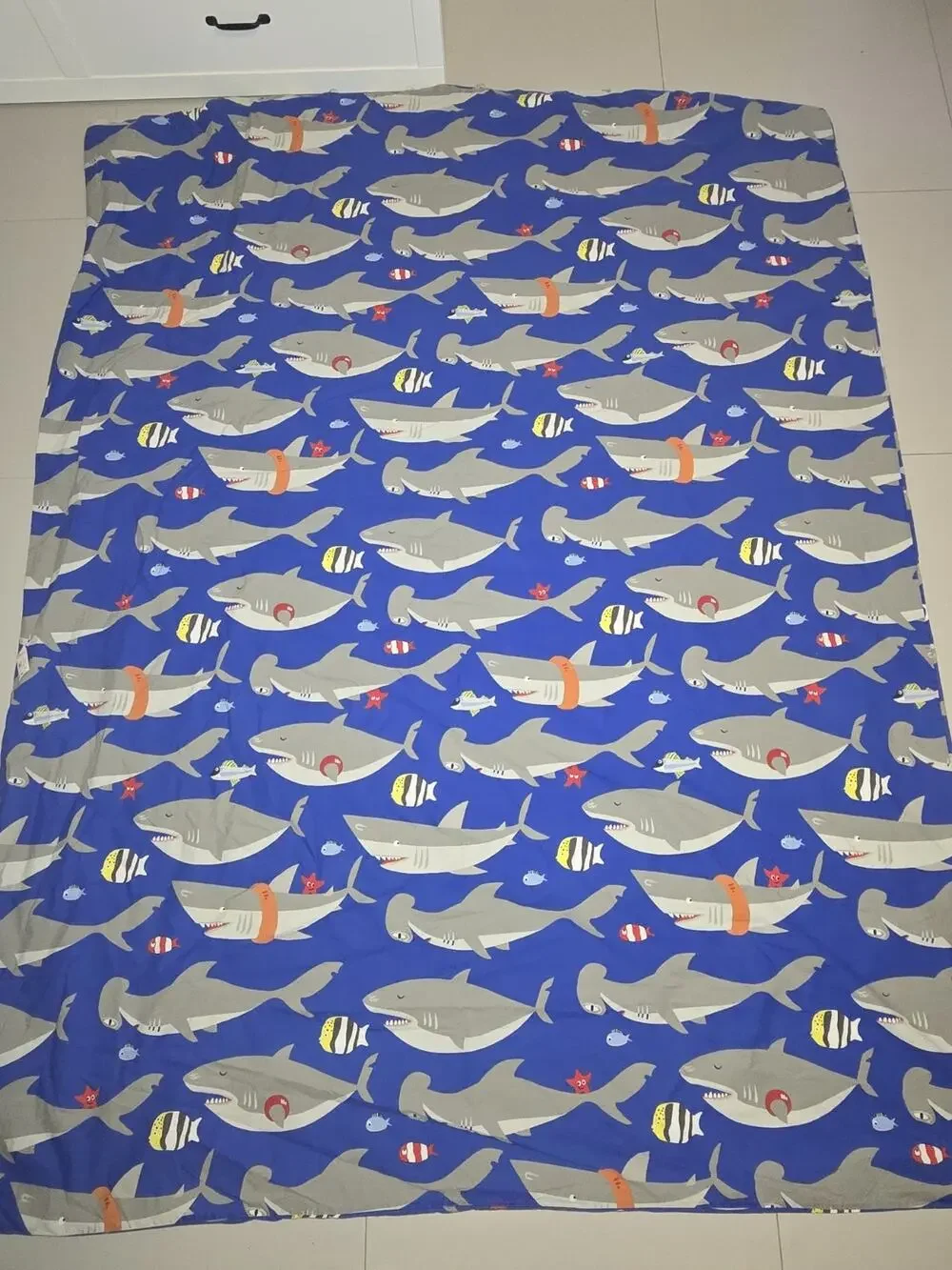 Pottery Barn Kids Shark Blue Duvet Cover Twin Organic Reversible