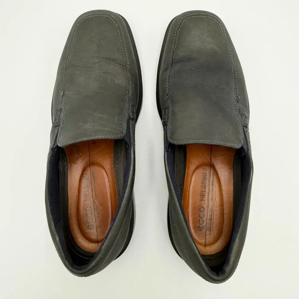 Ecco Helsinki II Matte Gray Leather Slip On Loafers - EU 42 / US Men 8-8.5