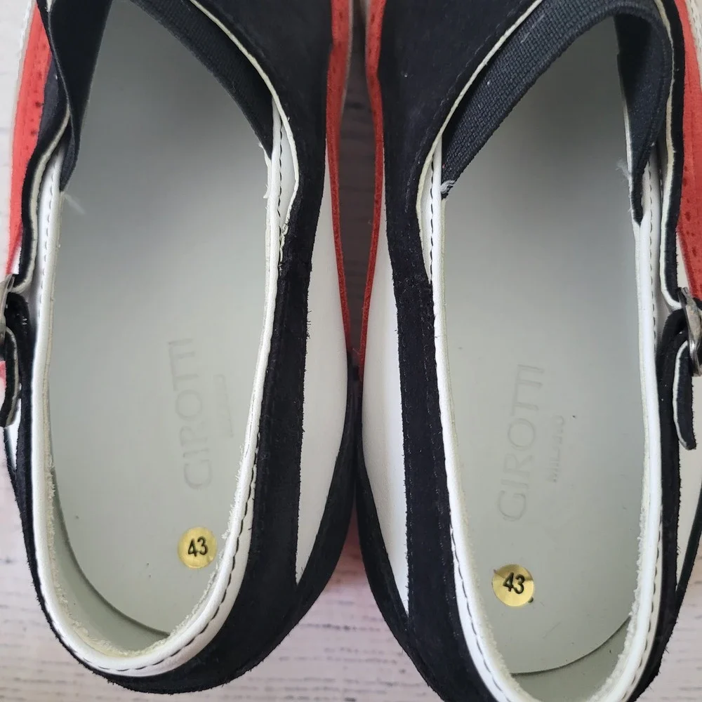 GIROTTI MILANO Wingtip‎ Oxford Shoes Black White Red Suede No Lace Size 43 US 9