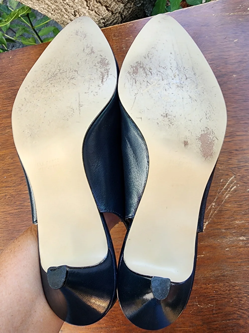 Vintage Hush Puppies Black Leather Pointed Toe Slingback Kitten Heels USA [12W]