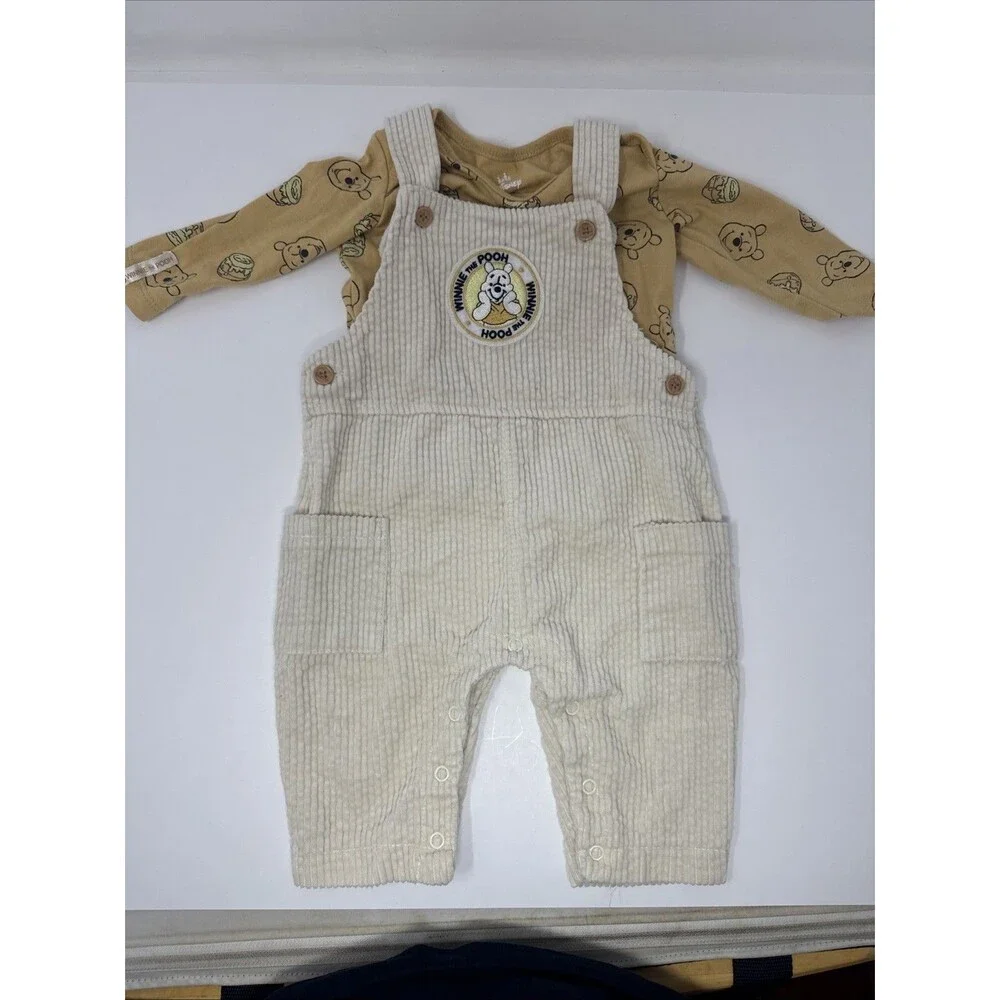 Disney Winnie the Pooh 2pc Corduroy Overalls & Long Sleeve Shirt Set 3-6m cream