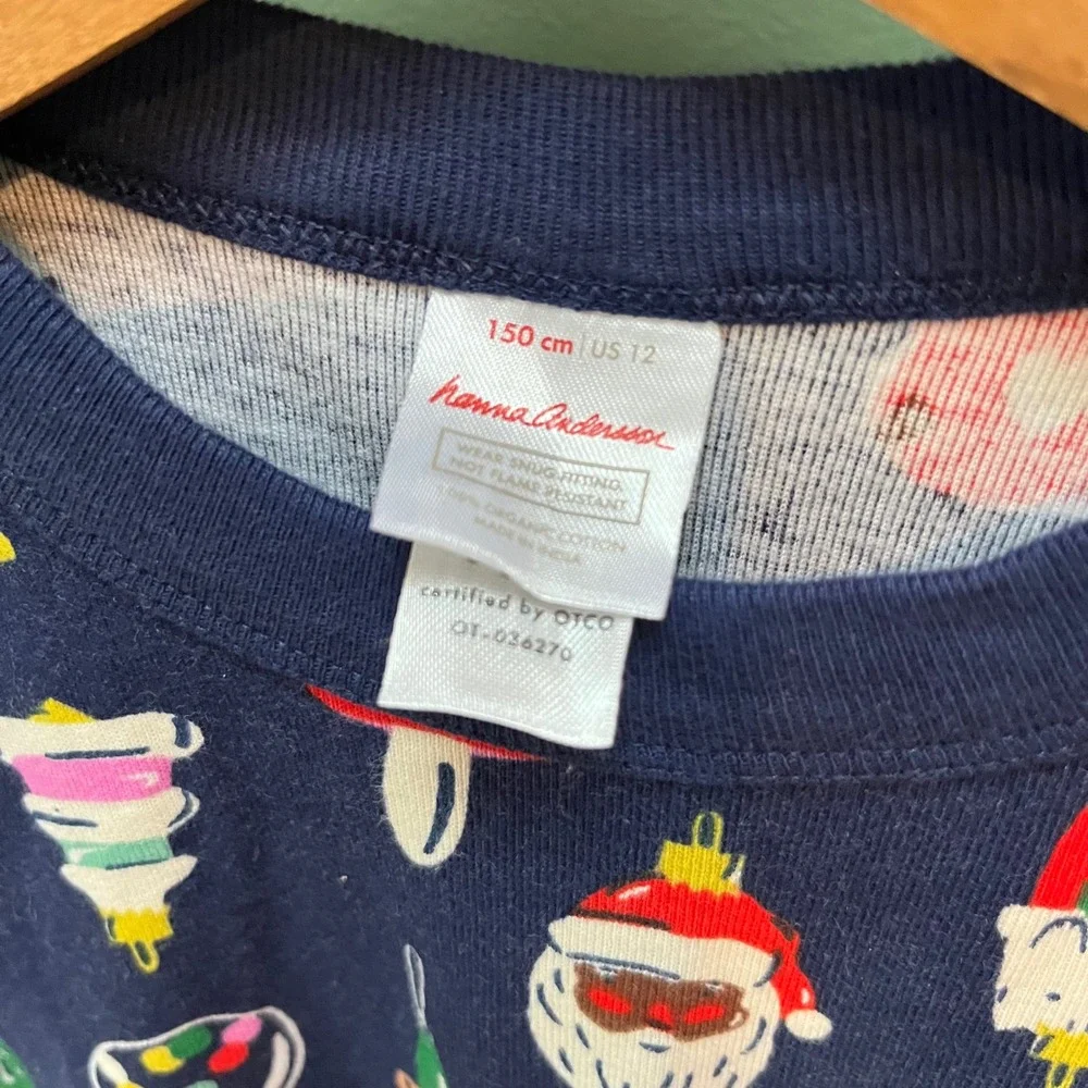 Hanna Andersson Girls Navy Holiday Ornament Organic Cotton Pajama Set Size 12