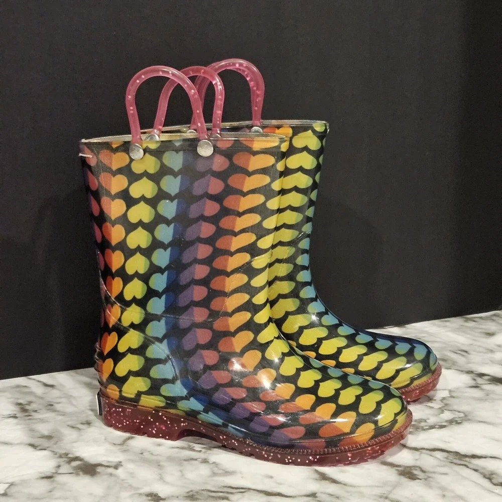 Wildkin Rainbow Hearts Toddler Girls Rain Boots Size 12 | Missing Left Insole‎